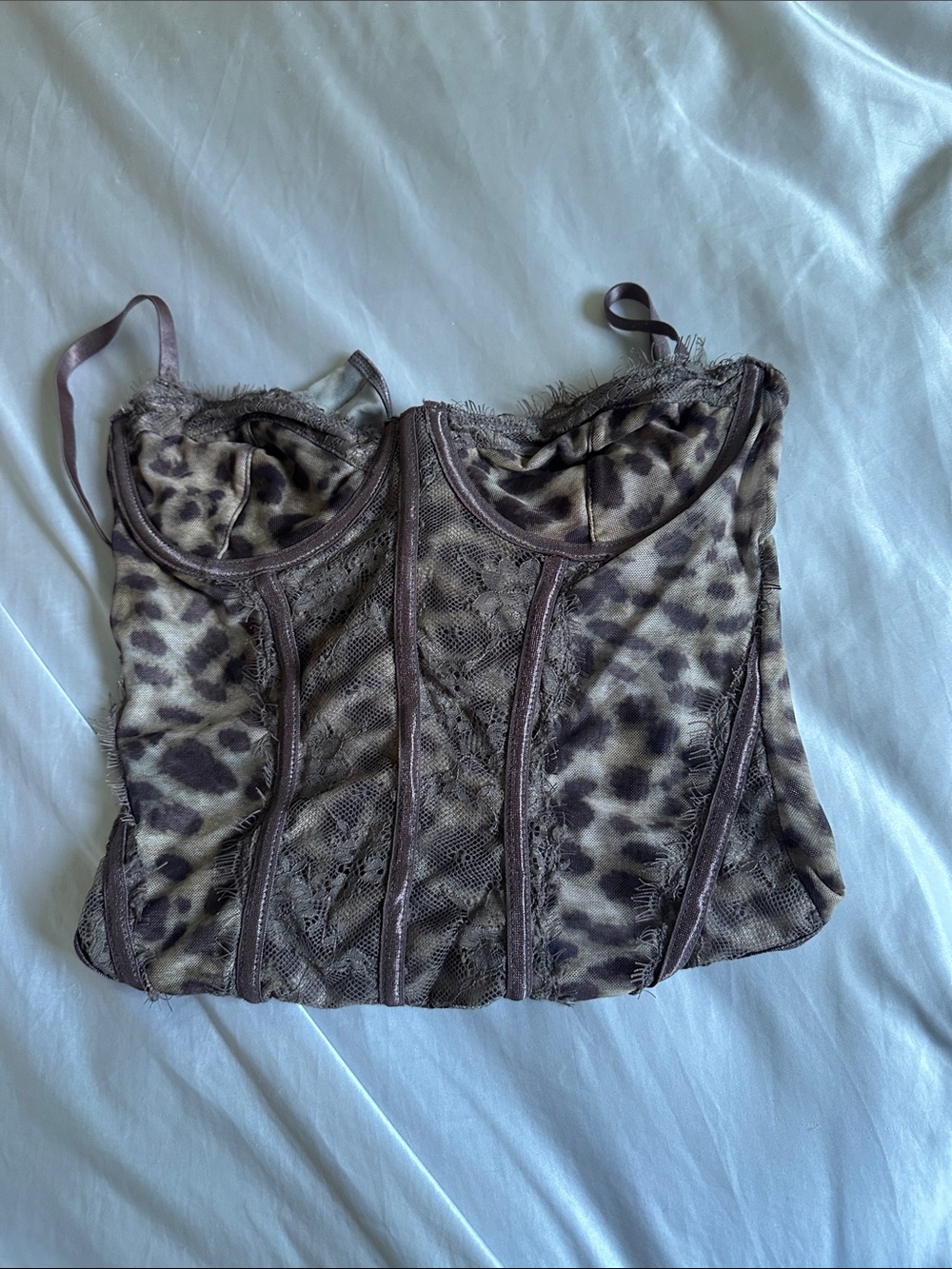 Leopard Lace Bustier Corset Top - Brown